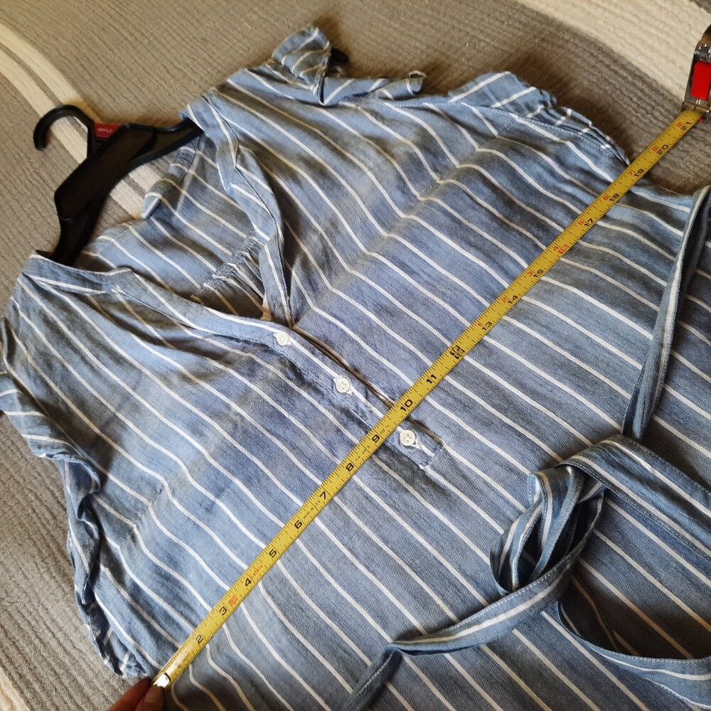 TO RELIST -Old Navy Flutter Sleeve Tie-Belt Shirt Dress - Chambray Stripes, Sz S - Picture 14 of 16